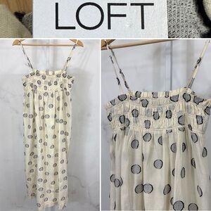 LOFT Beach Polka Dot Strap Swing Dress Swim Cover Cream/grey Cotton Size M NEW